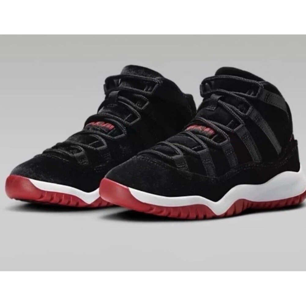 NEW Air Jordan 11 Retro Bred Velvet Toddler Sneaker Size 4c Black & Red W Box